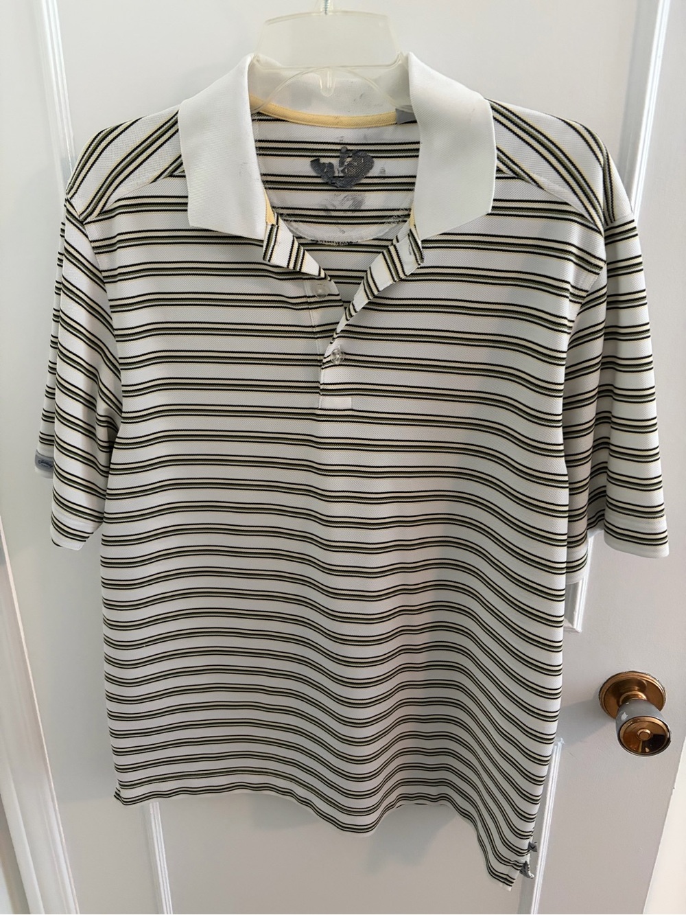 Callaway White Polo with Black & Tan Stripes